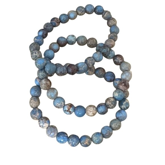 Blue Variscite Beaded Stretch Bracelets Set Of 3 - Picture 2 of 4